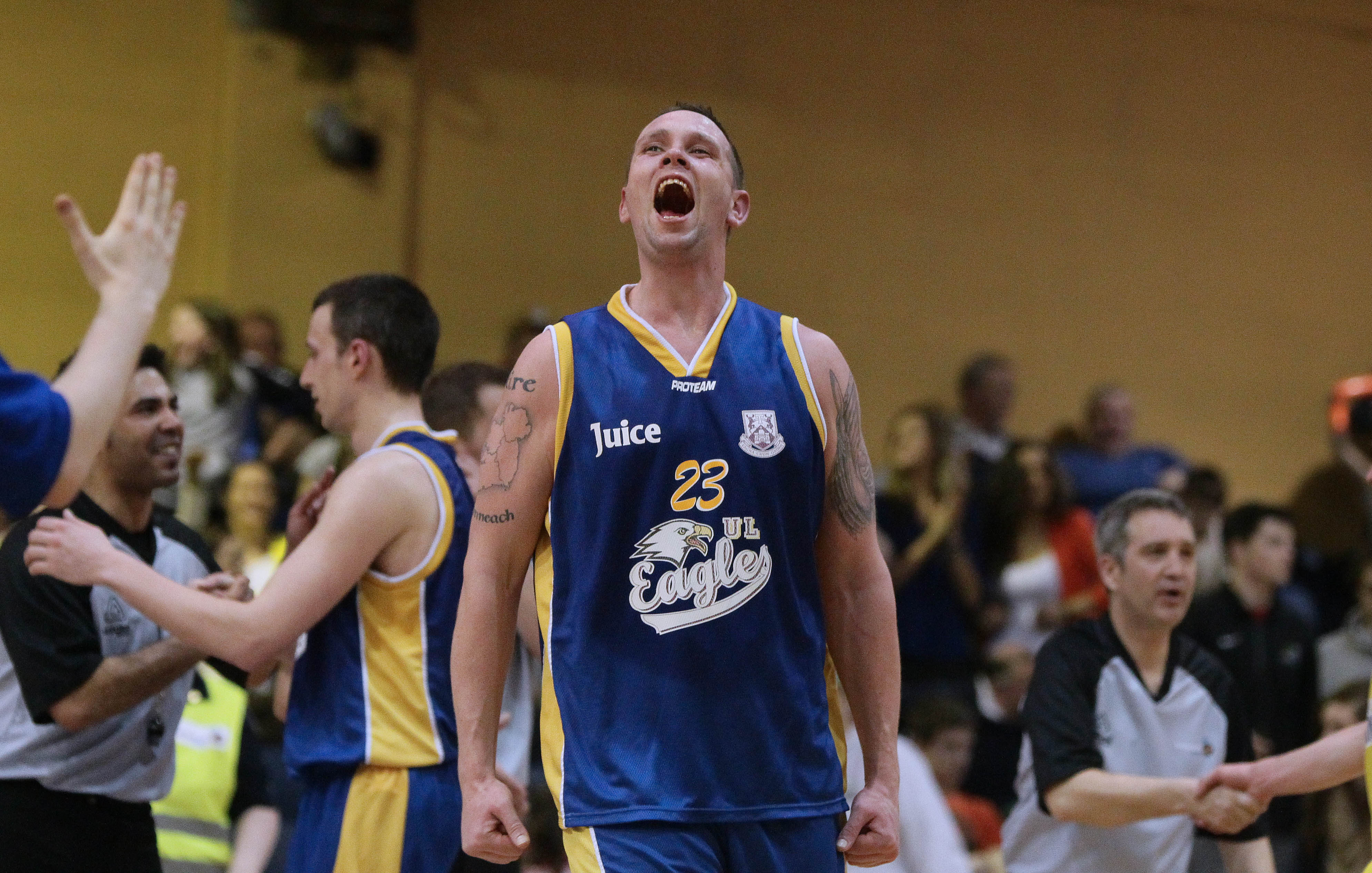 Jason Killeen celebrating the Superleague title